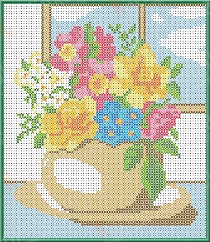 Цветы у окна - Основа для вышивки бисеро